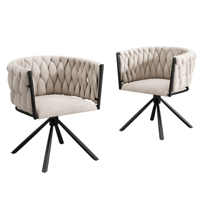 Velvet Draaifauteuil – Luxe Fauteuil – Lounge Stoel – Zitzetel – Relaxstoel – Set Van 2 – Beige Velvet Bekleding – Stevige Metalen Poten
