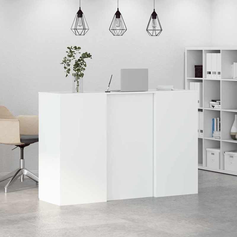 Balie – Receptiebalie – Werkplek – Ontvangstbalie – Balie Meubel – Wit – Modern – Opbergruimte – Ruim Werkblad 155x50 cm – Stevig Houten Design