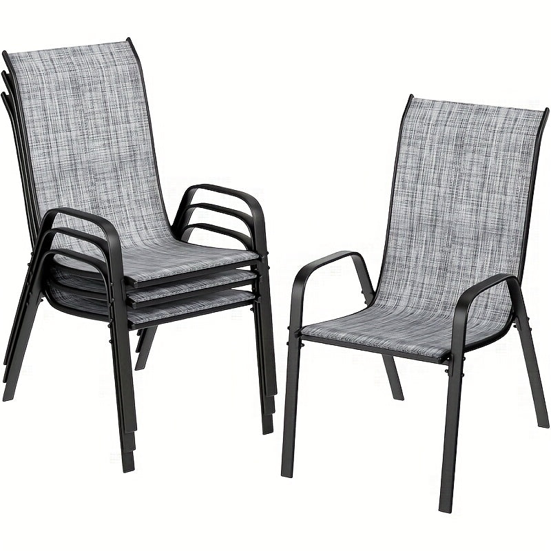 Stapelbare Tuinstoelen – Eetkamerstoelen – Balkonstoelen – Terrasstoelen – Bistrostoelen – Set Van 4 Grijs – Stalen Frame – Weerbestendig Met Textilene Bekleding