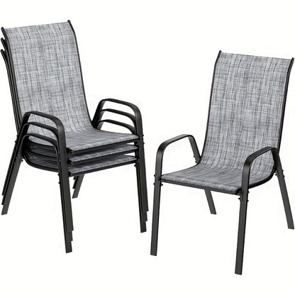Stapelbare Tuinstoelen – Eetkamerstoelen – Balkonstoelen – Terrasstoelen – Bistrostoelen – Set Van 4 Grijs – Stalen Frame – Weerbestendig Met Textilene Bekleding