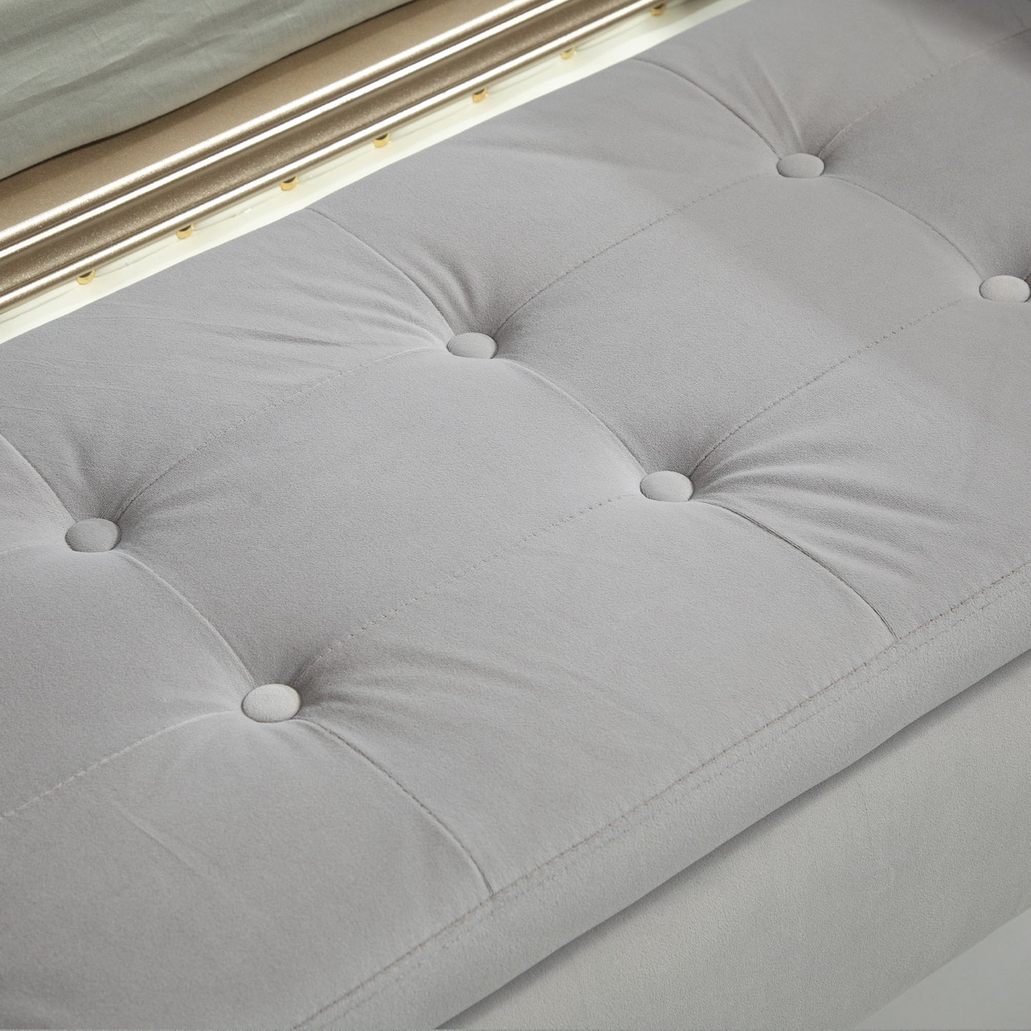 Opbergbank – Opbergbank – Zitbank – Bankje – Halbank – Fluweelachtig Polyester – Stevig Rubberwood – Lichtgrijs – 107x42x65 cm – Met Armleuningen – Met Opbergruimte