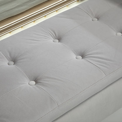 Opbergbank – Opbergbank – Zitbank – Bankje – Halbank – Fluweelachtig Polyester – Stevig Rubberwood – Lichtgrijs – 107x42x65 cm – Met Armleuningen – Met Opbergruimte