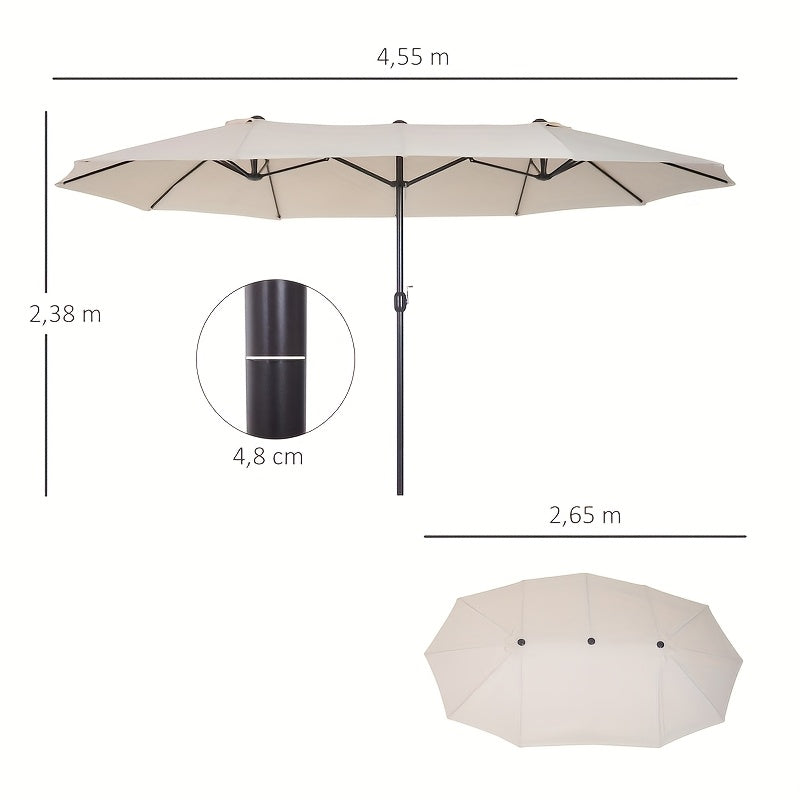 Extra Groot Ovaal Zonnescherm – Parasol – Tuinparasol – Terrasparasol – Balkonparasol – Beige/Wit – Handkurk Bediening – Stevig Aluminium Frame – Groot Doek 455x270x240 cm