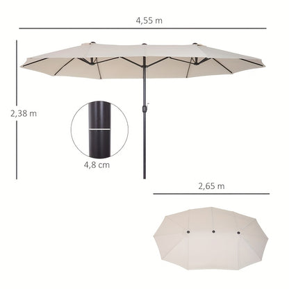 Extra Groot Ovaal Zonnescherm – Parasol – Tuinparasol – Terrasparasol – Balkonparasol – Beige/Wit – Handkurk Bediening – Stevig Aluminium Frame – Groot Doek 455x270x240 cm