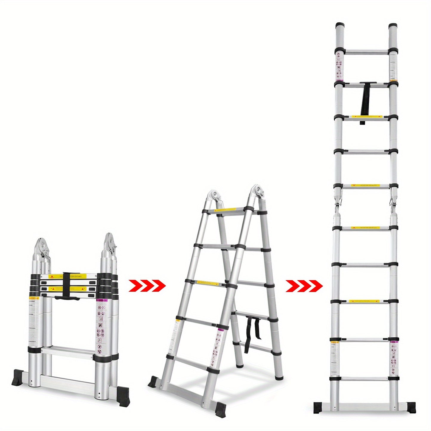 Uitschuifbare Aluminium Ladder – Inklapbare Ladder – Telescopische Ladder – Opvouwbare Ladder – Werkplaatsladder – 5 Meter Lengte – Balansstang en Wieltjes – 150 kg Belastbaar
