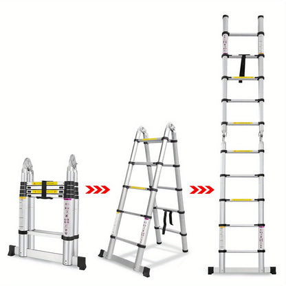 Uitschuifbare Aluminium Ladder – Inklapbare Ladder – Telescopische Ladder – Opvouwbare Ladder – Werkplaatsladder – 5 Meter Lengte – Balansstang en Wieltjes – 150 kg Belastbaar