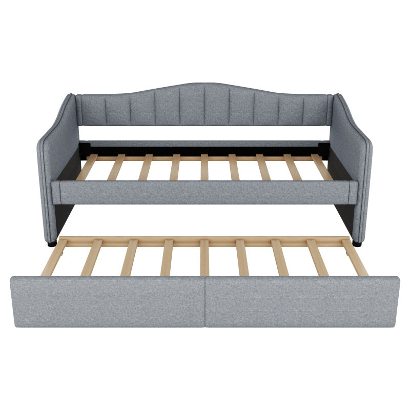 Bedbank – Slaapbank – Sofa Bed – Tagesbett – Eenpersoonsbed – Uittrekbaar Bed – Linnen Bekleding – 90x200 cm