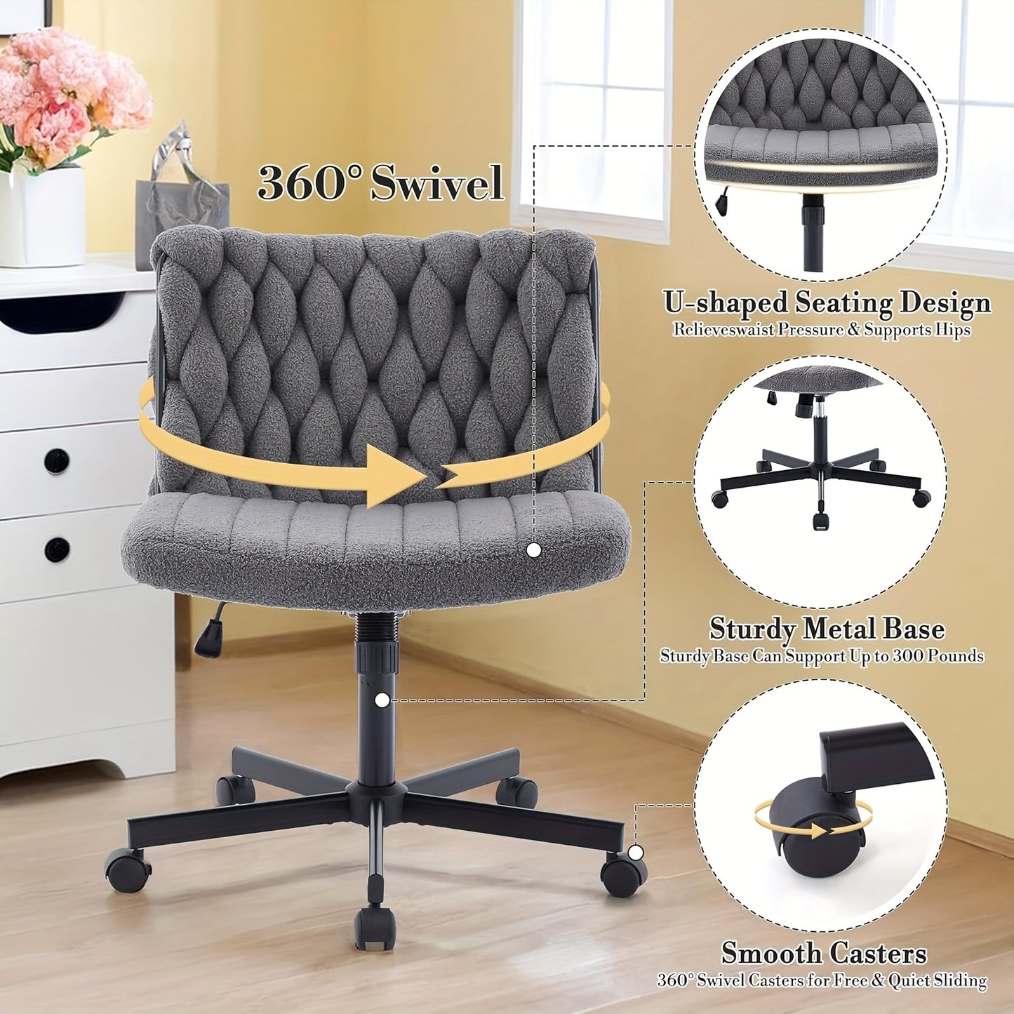 Ergonomische Bureaustoel – Bureaustoel Met Rugleuning – Kantoorstoel – Werkstoel – Design Stoel – Extra Brede Zitting 65 cm – Met Verstelbare Hoogte En 360° Draaibaar