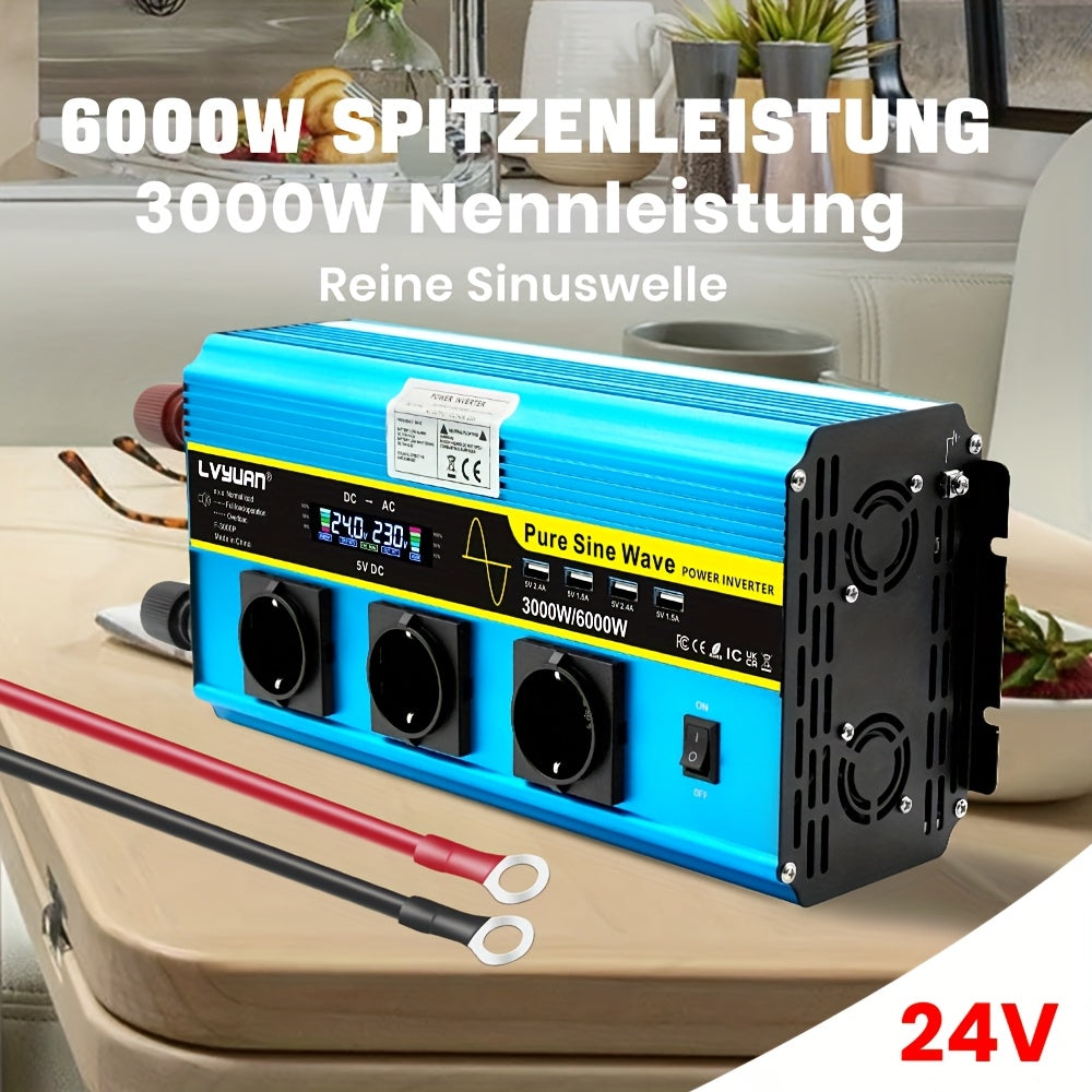 Omvormer – Spanningsomvormer – Stroomomzetter – Inverter – Converter – 3000W Vermogen – Zuivere Sinusgolf Uitgang – LCD Display & Afstandsbediening