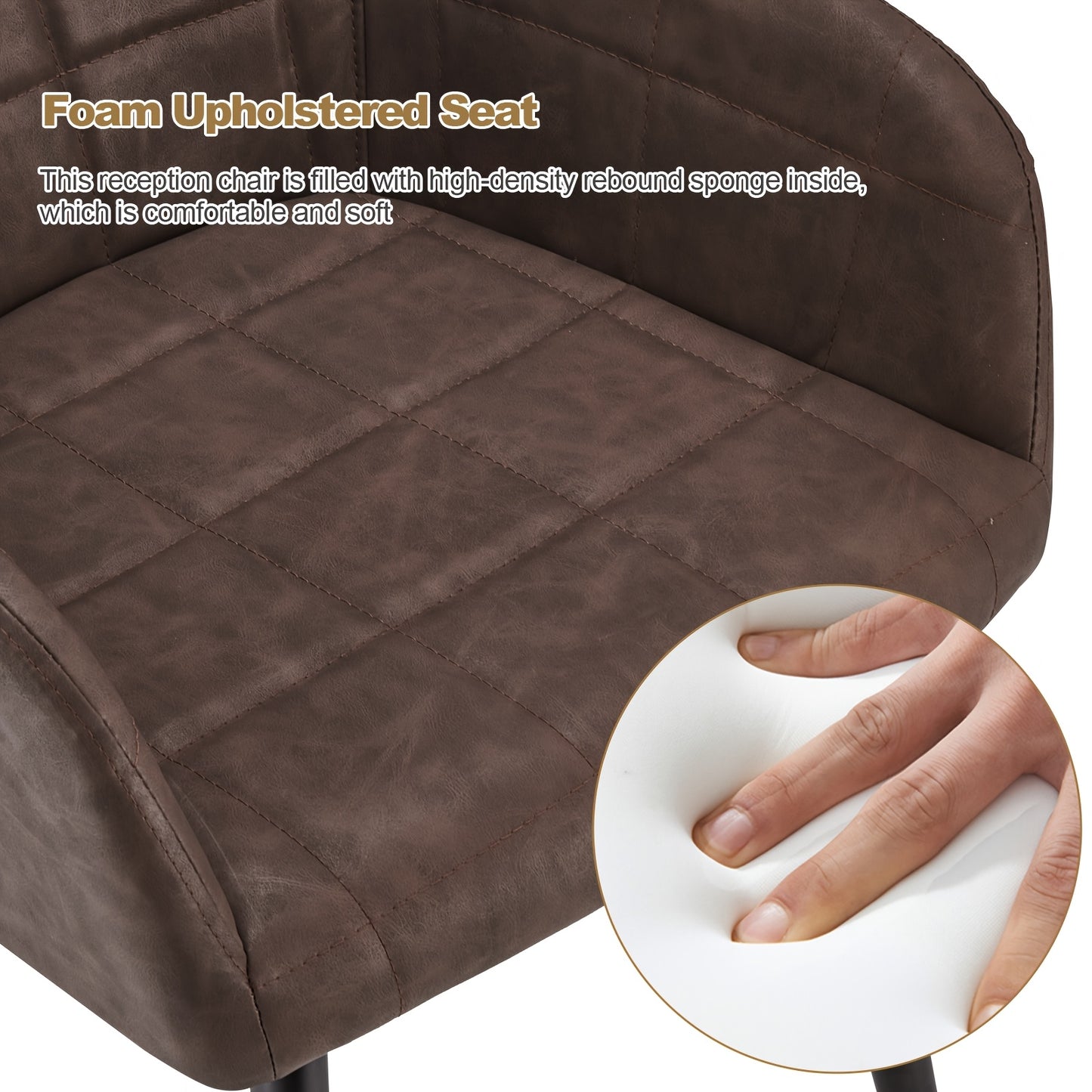 Eetkamerstoel – Stoel Met Armleuningen – Accentstoel – Loungestoel – Kunstleren Stoel Bruin – Gevuld Met Memory Foam – Met Metalen Frame