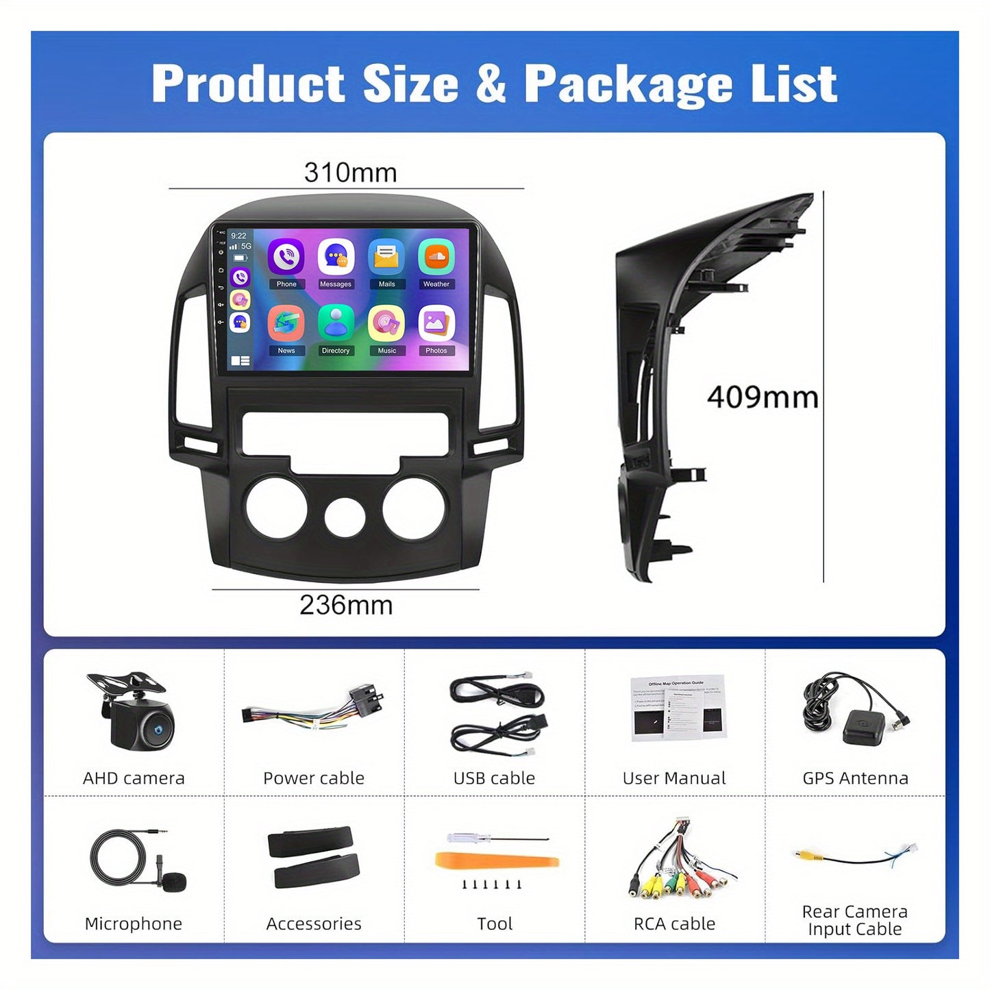 Autoradio – Auto Radio – Multimediaspeler – MP5 Speler – 9" HD Touchscreen – Wireless CarPlay & Android Auto – 6GB RAM 128GB Opslag – GPS & Wifi