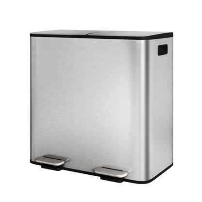 Dubbele Afvalbak – Afvalemmer – Prullenbak – Afvalcontainer – Vuilnisbak – 2x40 Liter – Roestvrij Staal – Step-On Met Soft-Close Deksel