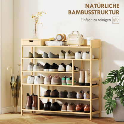 Schoenenkast – Schoenenrek – Schoenopberger – Schoenenschuifkast – Schoenmeubel – Bamboe Met Lade – Ruimte Voor 18 Paar Schoenen – Compact 101x30x100 cm