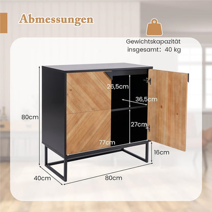 Sideboard – Dressoir – Kast – Buffetkast – Opbergkast – Modern Design – MDF Metalen Pooten – 80x40x80 cm – Zwart