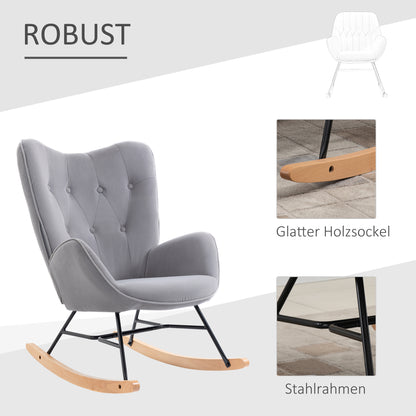 Schommelstoel – Relaxstoel – Schommelstoel Met Bekleding – Lounge Stoel – Rocking Chair – Velvet Bekleding – Houten Schommelbasis – Ergonomisch Design – Draagvermogen 150 Kg – Lichtgrijs