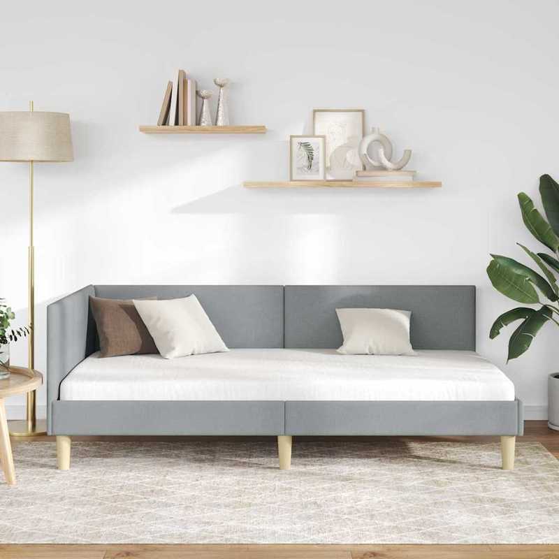 Hoekbankbed – Slaapbank – Bedbank – Loungesofa – Bedbank Hoek – Lichtgrijs – Massief Hout & Metaal – 90x190 cm – Ruimtebesparend & Eenvoudig in Elkaar Te Zetten