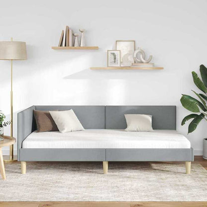 Hoekbankbed – Slaapbank – Bedbank – Loungesofa – Bedbank Hoek – Lichtgrijs – Massief Hout & Metaal – 90x190 cm – Ruimtebesparend & Eenvoudig in Elkaar Te Zetten
