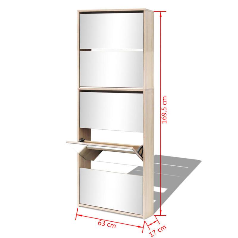 Schoenenkast – Schoenopberger – Schoenrek – Schoenmeubel – Kapkast – Met 5 Planken – Inclusief Spiegel – Eikenhout 63x17x169,5 cm