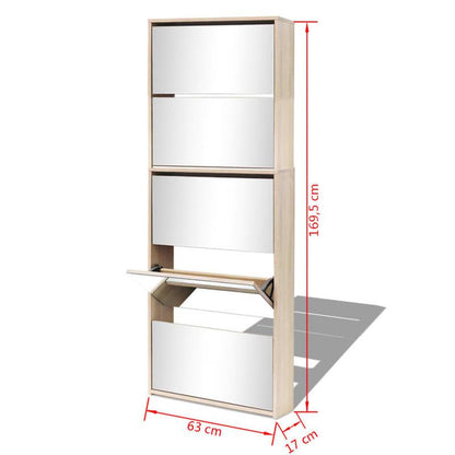 Schoenenkast – Schoenopberger – Schoenrek – Schoenmeubel – Kapkast – Met 5 Planken – Inclusief Spiegel – Eikenhout 63x17x169,5 cm