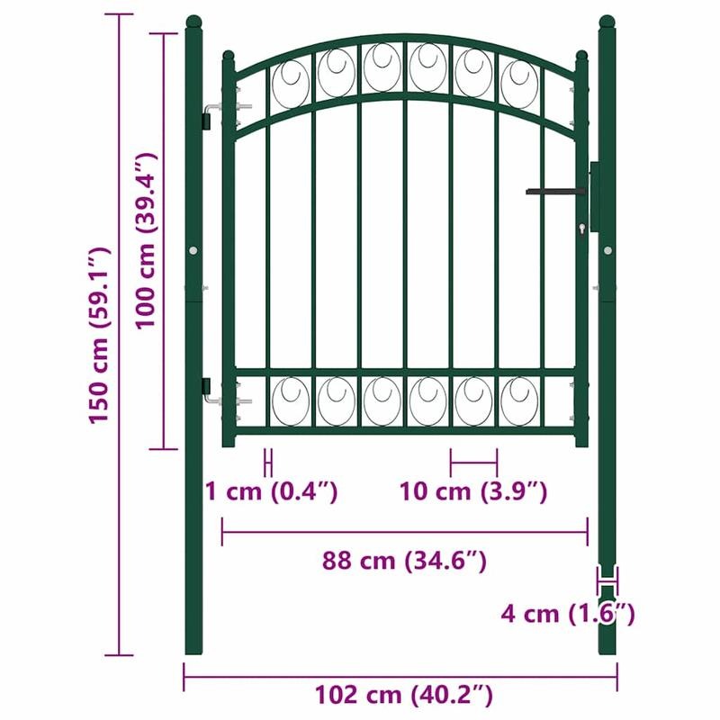 Groene Metalen Tuinpoort – Tuinhek – Toegangspoort – Erfpoort – Opritpoort – Boogvormig Ontwerp – 100 x 100 cm – Weerbestendig Staal Met Slot