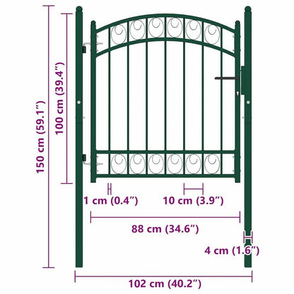 Groene Metalen Tuinpoort – Tuinhek – Toegangspoort – Erfpoort – Opritpoort – Boogvormig Ontwerp – 100 x 100 cm – Weerbestendig Staal Met Slot