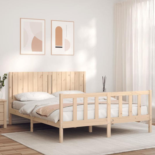 Contemporary Wooden Bed Frame 160x200cm - Solid Pine, Removable & Durable, Easy Assembly, Minimalist Design with Headboard & Footboard, Perfect for Modern Bedroom Decor, Bedroom Furniture, Sleek Headboard, Sturdy Construction