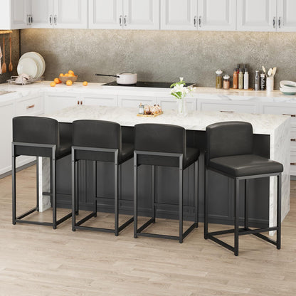 Counter Height Bar Stool | Upholstery Supportive Backrest, Sturdy Metal Legs, Ideal for Island, Dining Room, Living Room, Apartment