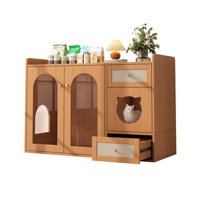 Kattenmeubel – Kattenhuis – Kattenkast – Kattenbakmeubel – Kattenmeubel walnut – Verborgen kattenbakruimte – Compact met opbergvak 120x45x83 cm