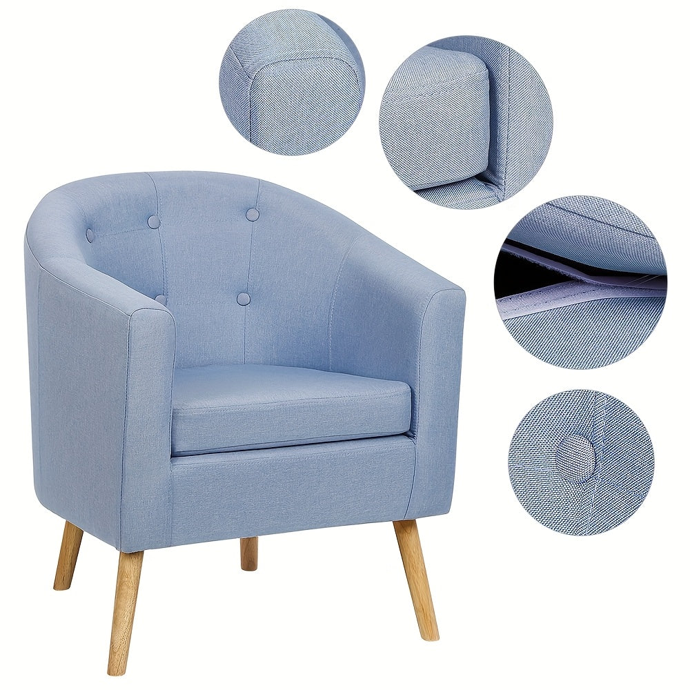 Scandinavische Velvet Fauteuil – Lounge Stoel – Woonkamer Stoel – Bank Stoel – Zitmeubel – Blauw – Compact Formaat – Zacht Linnen