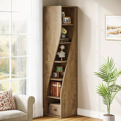 Boekenkast – Boekenrek – Vakkenkast – Opbergkast – Stellingkast – 6-laags Hoekboekenkast – Ruimtebesparend Smal Design – Duurzaam Hardhout en Multiplex