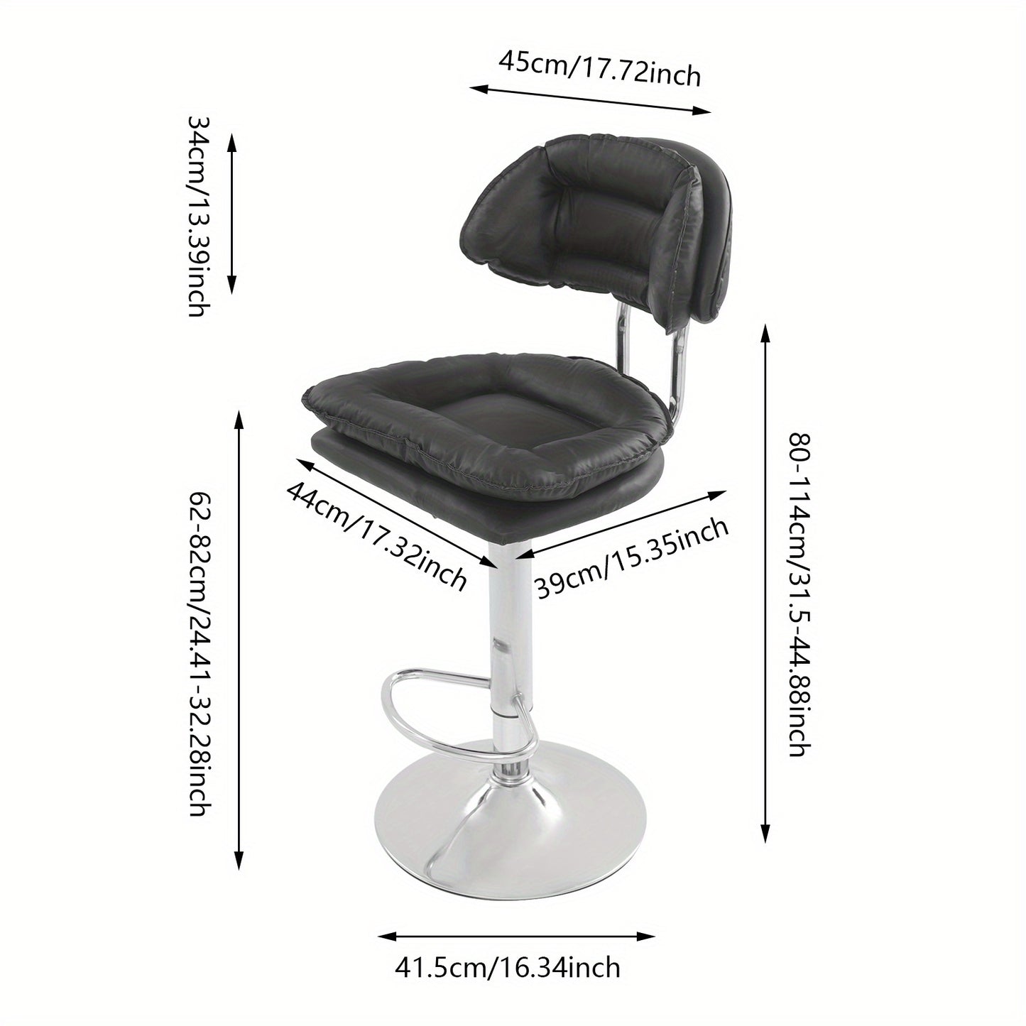 Verstelbare Kruk – Barkruk – Salonstoel – Werkkruk – Barstoel – Set Van 2 Zwart – Met Voetsteun – Ergonomisch Design – Verstelbare Hoogte 62-82 cm