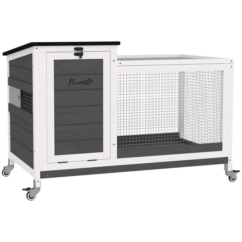Houten Konijnenhok – Konijnenkooi – Knaagdierhok – Buitenhok – Renhok – Met Wieltjes – Opvouwbaar Dak – 92 x 52 x 67 cm – Geschikt Voor Binnen En Buiten