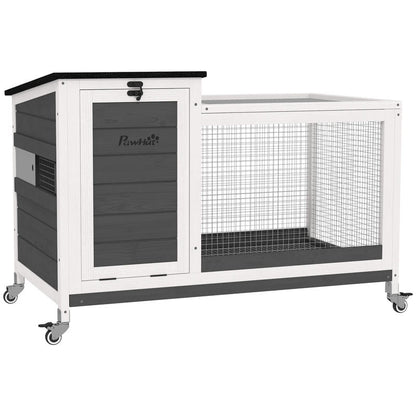 Houten Konijnenhok – Konijnenkooi – Knaagdierhok – Buitenhok – Renhok – Met Wieltjes – Opvouwbaar Dak – 92 x 52 x 67 cm – Geschikt Voor Binnen En Buiten