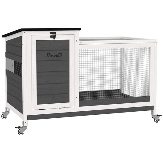 Houten Konijnenhok – Konijnenkooi – Knaagdierhok – Buitenhok – Renhok – Met Wieltjes – Opvouwbaar Dak – 92 x 52 x 67 cm – Geschikt Voor Binnen En Buiten