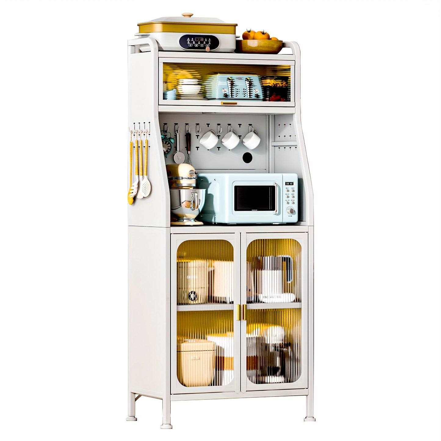 Keukenkast – Voorraadkast – Opbergkast – Buffelkast – Keukenmeubel – Hoog Model 86 cm – Met 5 Verstelbare Planken en Bakers Rack met Magnetron- & Koffiestandaard