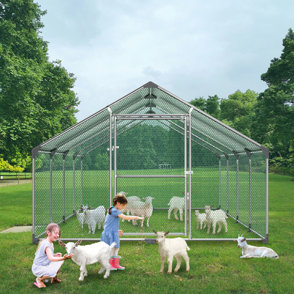 Large 3x2/4/6/8x2m Heavy-Duty Chicken Coop & Bird House with PE Roof - Spacious Multi-Level Small Animal Enclosure for Chickens, Ducks, Rabbits, Guinea Pigs - Durable Outdoor/Indoor Use, Easy Assembly, Ventilation Mesh Walls