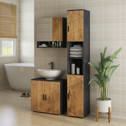 Colomnkast Badkamer – Opslagkast – Badkamerkast – Toiletkast – Badkamermeubel – Verstelbare Planken – Donkergrijs Eikenhout – 30 x 30 x 183 cm