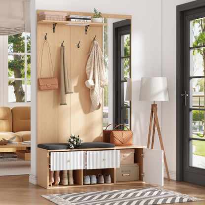 Halmeubel – Kapstok – Schoenenkast – Garderobekast – Schoenenbank – Met Spiegel – Gepolsterde Zitbank – Multifunctioneel Opbergmeubel 120x40x200 cm