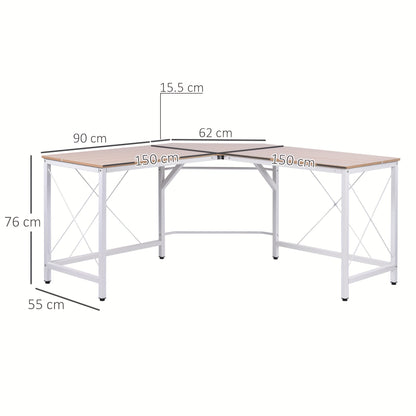 Hoekbureau – L-vormig Bureau – Computerbureau – Schrijftafel – Thuiswerkplek – Natuurlijk Kleur – Metaframe – 150x150x76 cm – Schuin Randontwerp