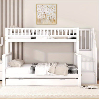 Stapelbed – Hoogslaper – Kinderbed – Etagebed – Bunkbed – Wit – Ruimtebesparend Ontwerp – Uitschuifladen Met Ladder – 140x200 & 90x200 cm – Lattenbodem – Eenvoudige Montage