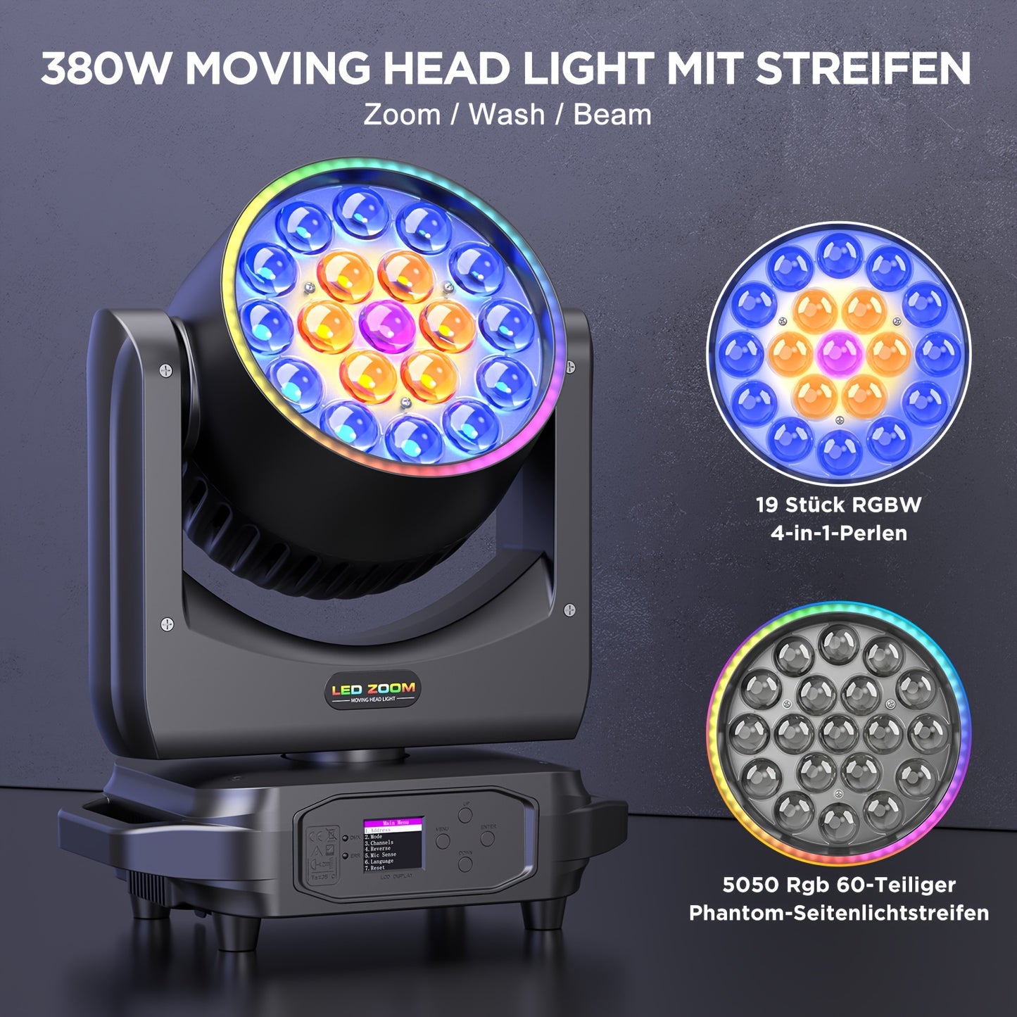 Moving Head – LED Moving Head – Moving Head Licht – Disco Licht – DJ Verlichting – Set van 2 – 380W RGBW LED – Zoomfunctie en DMX-Compatibel