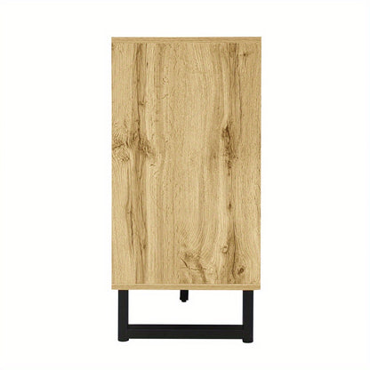 Bestekkast – Opbergkast – Ladekast – Dressoir – Commode – Multifunctioneel Design – Hardhouten & Spaanplaat Constructie – Open Vakjes – Vrijstaande Metalen Poten
