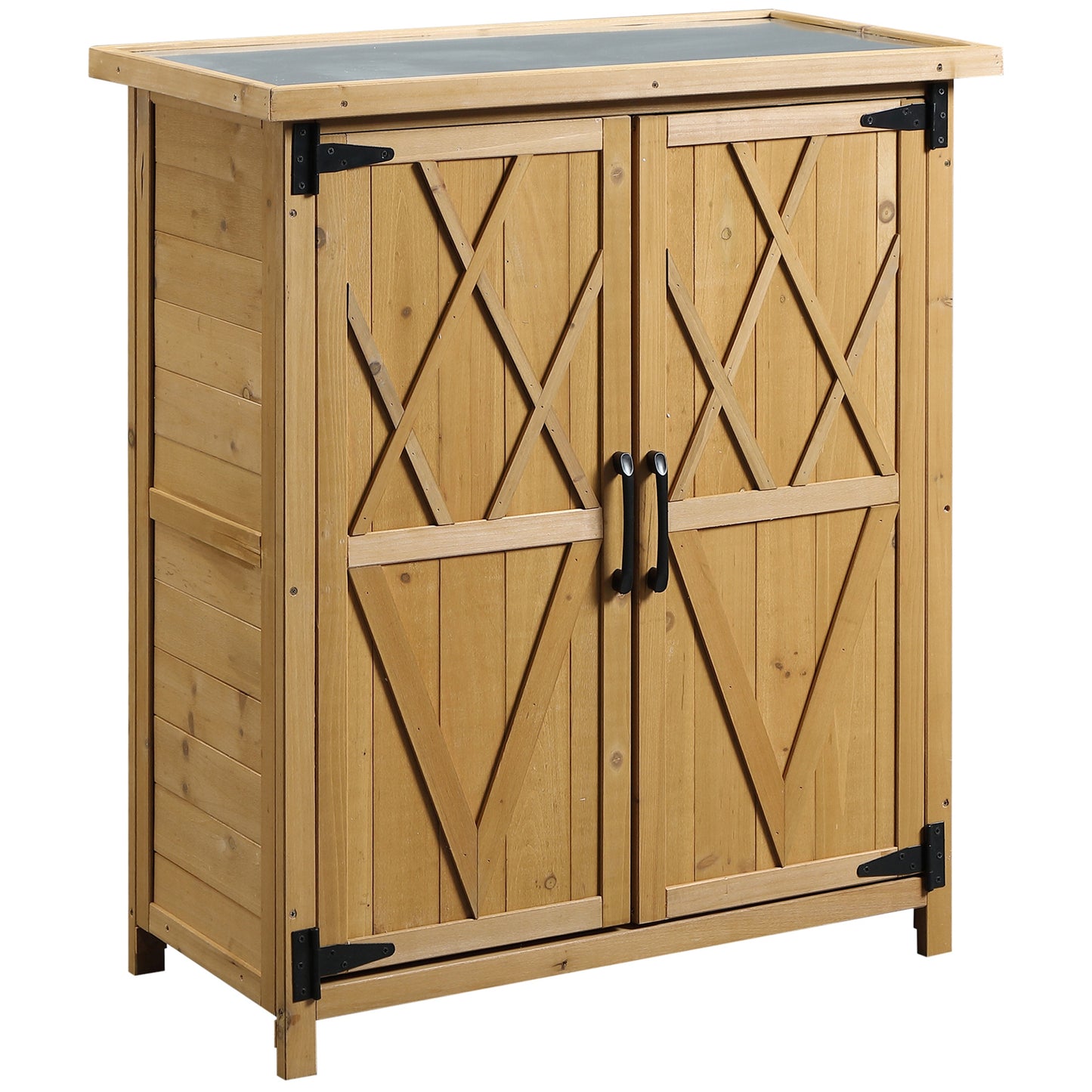 Outsunny Outdoor Garden Shed with 3 Shelves, 2 Doors, 75L x 40W x 90H cm, Yellow Pine Wood, Asphalt Roof