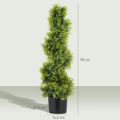 Kunstcipres – Kunstplant – Nepplant – Kunstboom – Groene Plant – Onderhoudsvrij – 90 cm Hoog – Spiraalvormige Kunstplant in Pot