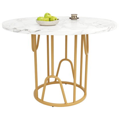 Ronde Eettafel – Ronde Tafel – Eetkamertafel – Salontafel – Bijzettafel – Wit Marmeren Blad – Gouden Poten – 80 cm Diameter – Geschikt Voor 4-6 Personen