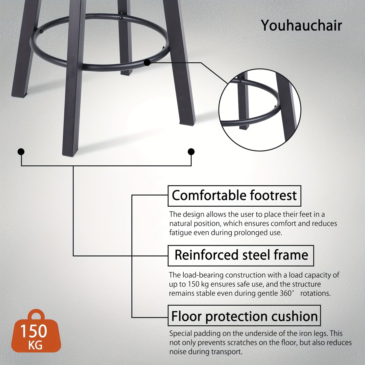 Barstoel – Barkruk – Barstoel Kruk – Barkrukken Set – Keukenstoel – 360° Draaibaar – Met Voetensteun – Zwart & Bruin Synthetisch Leder – Metalen Frame – Max 150 kg