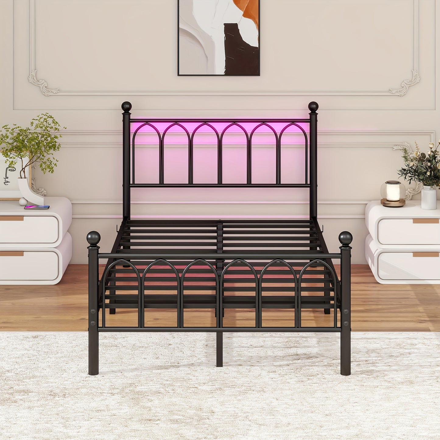 Metalen Bedframe – Bedframe Stalen Frame – Vintage Bed – Slaapkamerbed – 120x200 cm – Zwart – Duurzaam Staal – Inclusief Lattenbodem