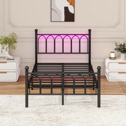 Metalen Bedframe – Bedframe Stalen Frame – Vintage Bed – Slaapkamerbed – 120x200 cm – Zwart – Duurzaam Staal – Inclusief Lattenbodem