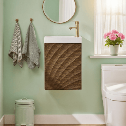 Badkamermeubel – Badmeubel – Wastafelmeubel – Onderkast – Wastafel – Wandgemonteerd – Compact 40x22x56 cm – MDF Hout & Keramiek