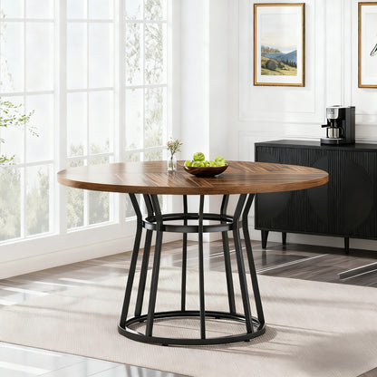 Eettafel – Ronde Tafel – Keukentafel – Dinertafel – Tafel – 120 cm Diameter – Krasbestendig Spaanplaat Blad – Stabiel Metalen Onderstel Bruin